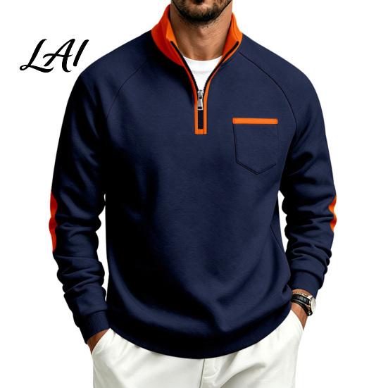 Work Commuter Clothing Men Quarter Zipper Pullover Tops Mock Neck Long Sleeve Sweatshirt Contrast Winter Warm Casual Tops Color Sport with