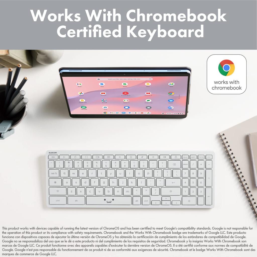 Клавиатура Bluetooth с сертификатом ELECOM WWCB Chromebook, английская (США) цифровая клавиатура, AAA, серая, TK-CB03BPGF-EN (Для ChromeOS, макет, в комплекте, батарейки)