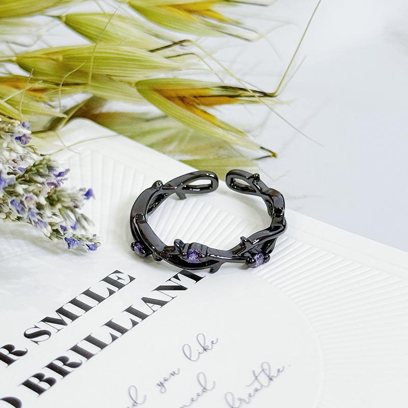 Темно-фиолетовый циркон Жидкая неправильная эмалевая бабочка Открытое кольцо Персонализированное Spice Girl Кольцо-штабель с нишевым кольцом Женское