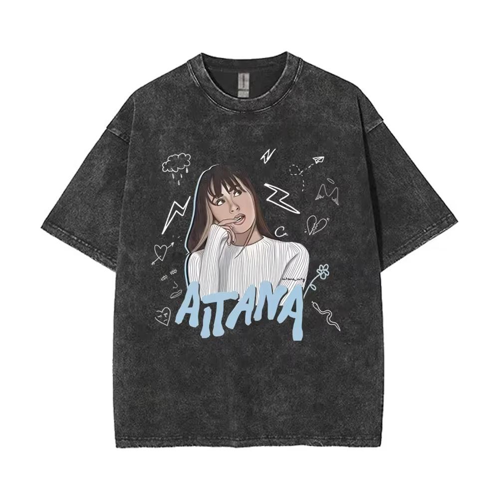 I Love Aitana CUARTO AZUL Washed Vintage Tshirt Men Women Fashion Pop Music TShirts Unisex Casual Oversized Short Sleeve Tshirt