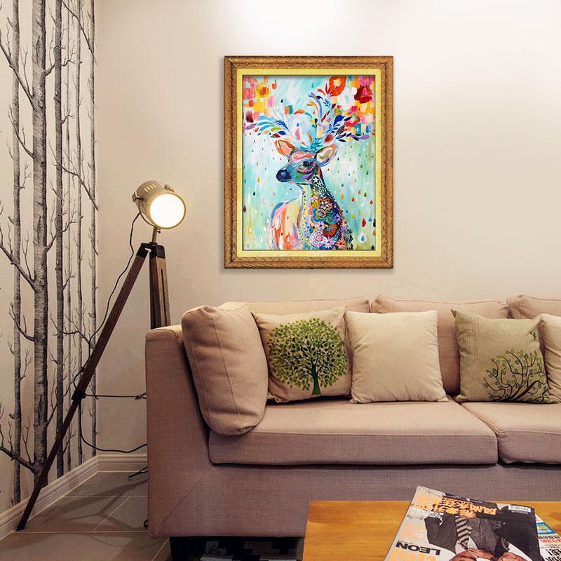 Round Rhinestone Diamond Embroidery Colorful Deer 5d Diy Diamond Painting Handicraft Cross Stitch