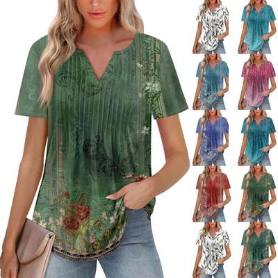 Женская модная повседневная плиссированная футболка с V-образным вырезом и рукавом семь четвертей