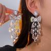 Silver Needle Diamond Glass Bow Fringed Earrings Light Luxury Premium Earrings Exquisite Versatile Commuter Earrings