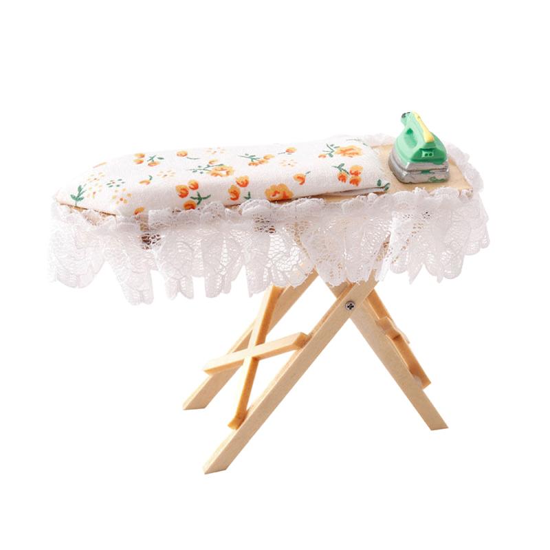1:12 Wooden Ironing Board Mini Flat Iron Furniture Model Sewing Life Dollhouse Miniature Scene Decor Toy Micro Scene Props