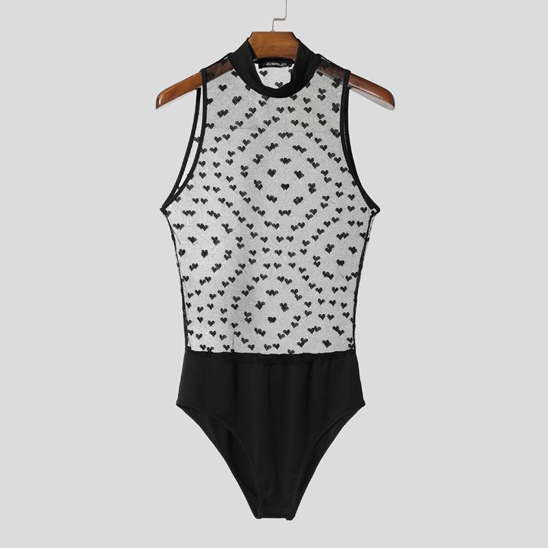 INCERUN Мужские комбинезоны без рукавов с цветной строчкой, прозрачные сетчатые в горошек