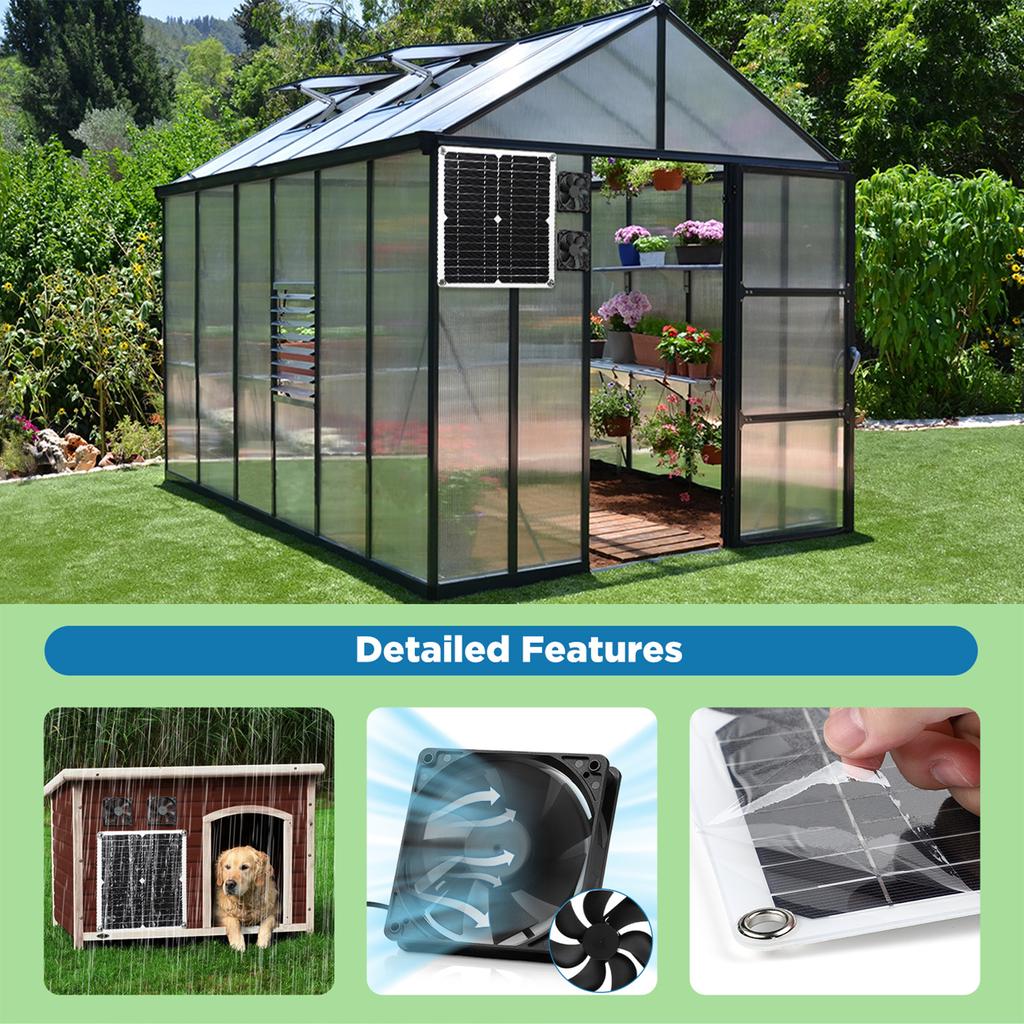 Комплект уличного вентилятора на солнечной энергии с двойным вентилятором 12 Вт для дома на колесах, теплицы, дома для домашних животных, на чердаке, устойчивый