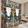 2Pcs Bohemian Chic Gemstone Cow Skull Leopard Printed Curtains Vintage Medieval Inspired For Bedroom Kitchen Dining Room Living