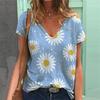 Fashion Spring Beautiful Flowers Print Blouses Short Sleeved V-Neck T Shirts Casual