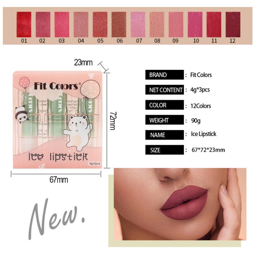 Подходящие цвета Губная помада с кубиками льда Три набора матовой туманной помады Легко окрашиваемая помада Красный костюм