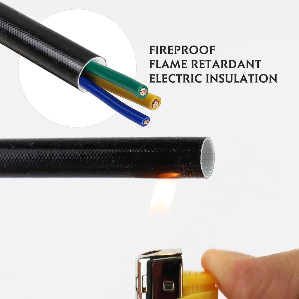 Silicone Fiberglass Sleeve Heat Shield Wire Protective High Temperature Electrical Insulation Self-extinguishing Black (3/16"- 9ft)