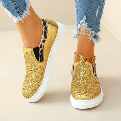 Блестящие холщовые кроссовки с блестками и круглым носком, женская повседневная блестящая повседневная обувь на мелкой платформе