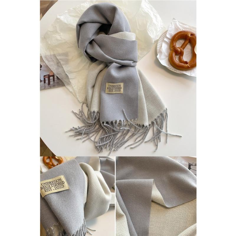 Thickened Double-Sided Fringed Scarf Pure Color Cashmere-Style Women'S Fashionable Student Two-Purpose Shawl Autumn Winter Korea