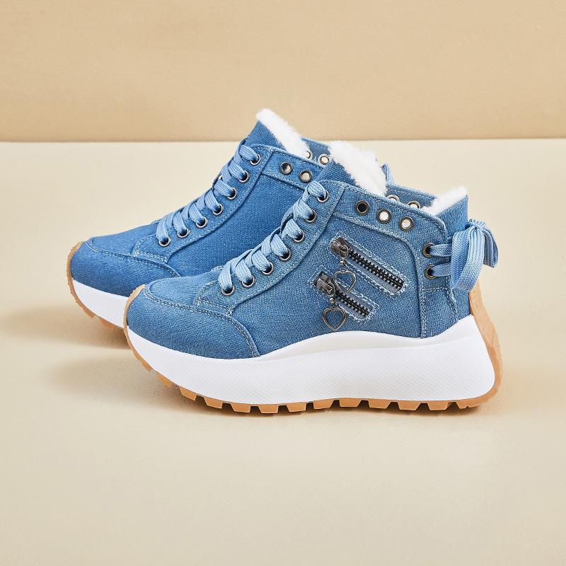 Ins New Velvet High-top Dad Shoes for Women's Winter Students Casual Thick Soles Increase WF