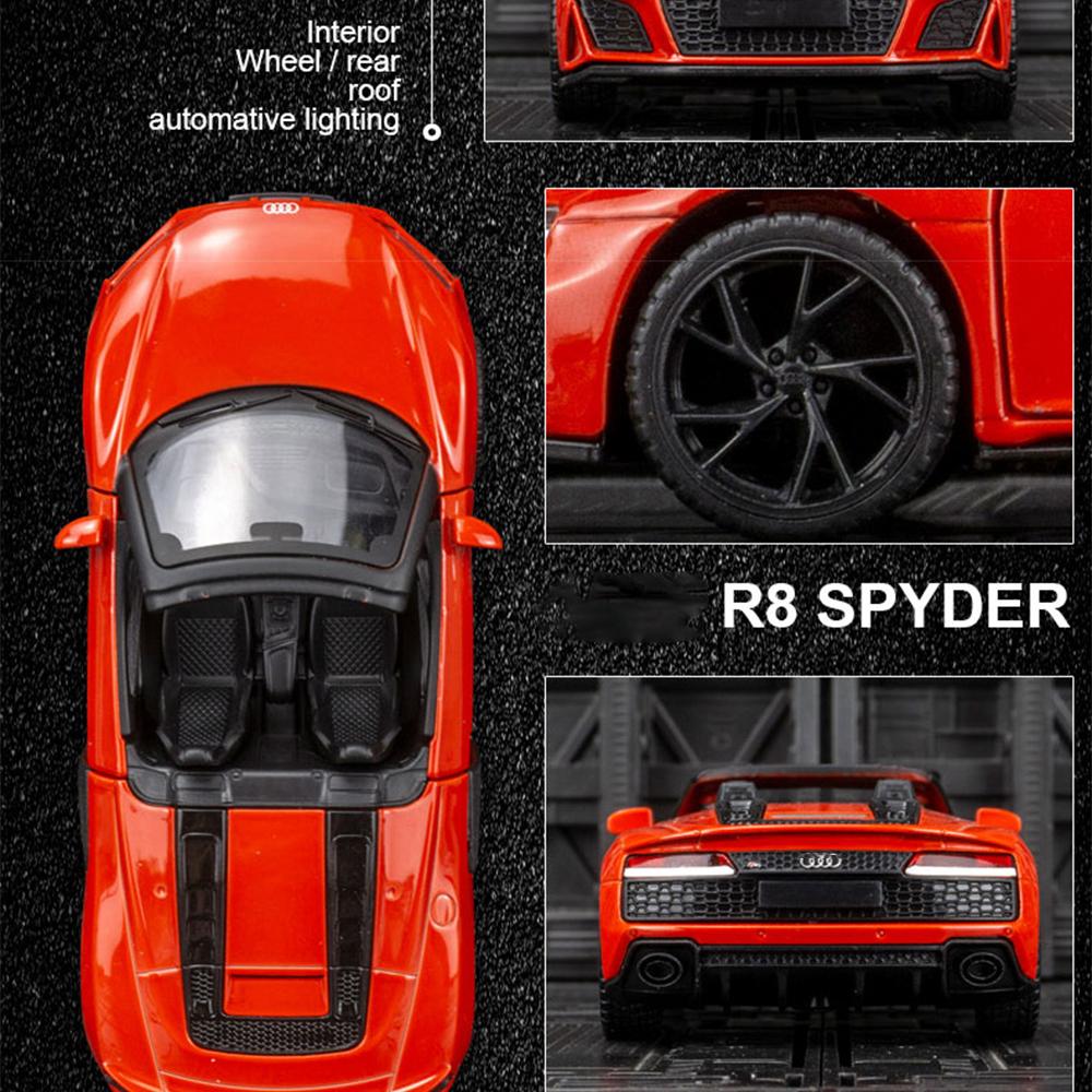Масштаб 1/32 R8 Spyder 2020, модель автомобиля, литая под давлением игрушечная машина, коллекция подарков
