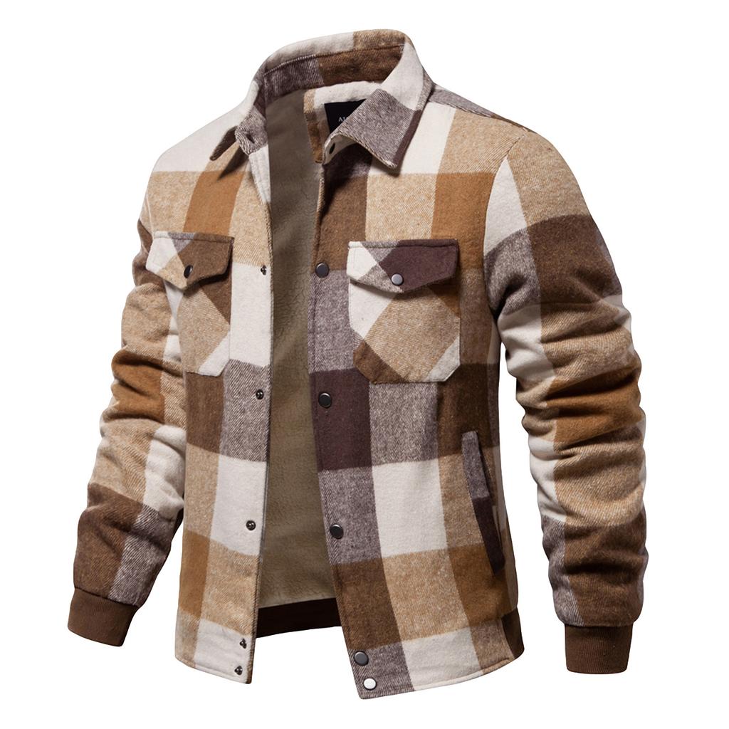 Men's Striped Plaid Casual Loose Button Lapel Long Sleeve Hooded Cardigan Shirt Jacket