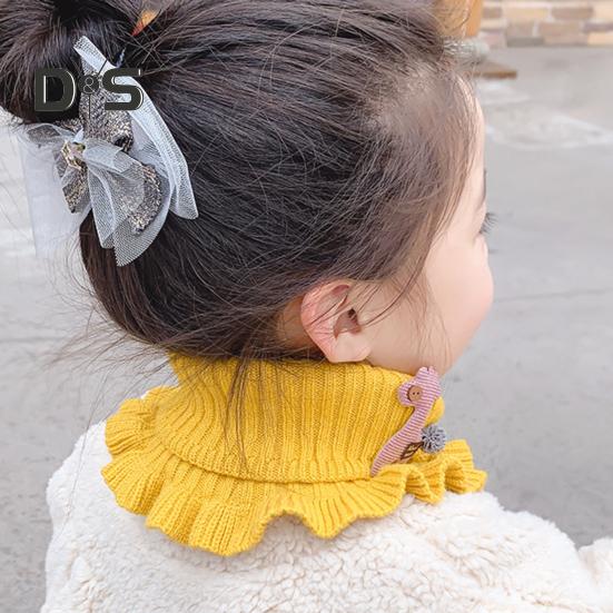 Children Warm Scarf Cartoon Pattern Ruffle Trim Knitted Winter Scarf Thickened Thermal Boys Toddler Elastic Warm Scarf