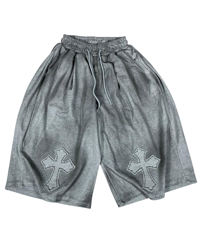 SK8ER ROCK Painting Cross Bermuda Shorts ((Melange Gray))