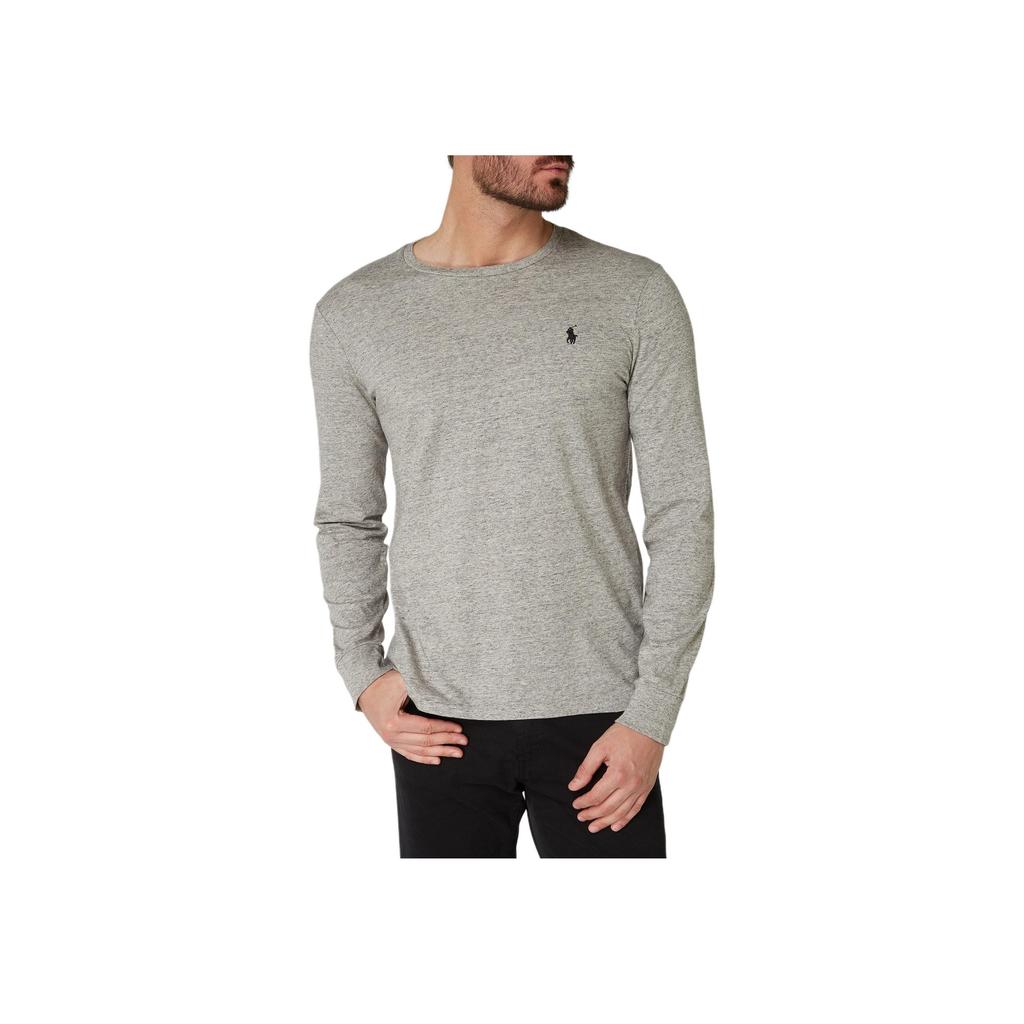 Polo Ralph Lauren Ss24 однотонная футболка с круглым вырезом и вышитым логотипом, длинные рукава, мужские топы, серые 710587355-017