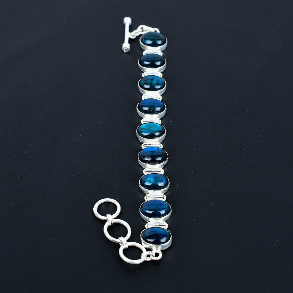 Натуральный браслет из голубого лабрадорита, браслет из стерлингового серебра 925 пробы, браслет с регулируемой цепочкой, браслет ручной работы в стиле бохо, ювелирное изделие с драгоценным камнем, подарки на помолвку
