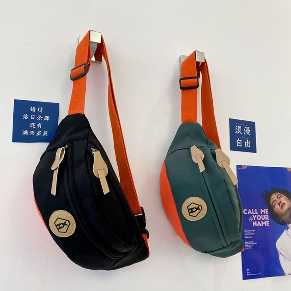 Solid Color Canvas Crossbody Bag Nylon Waist Bag Portable Canvas Chest Bag Streetwear