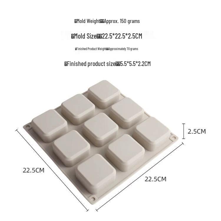 Simple Square Silicone Soap Mold, 9-Grid for Handmade Soap
