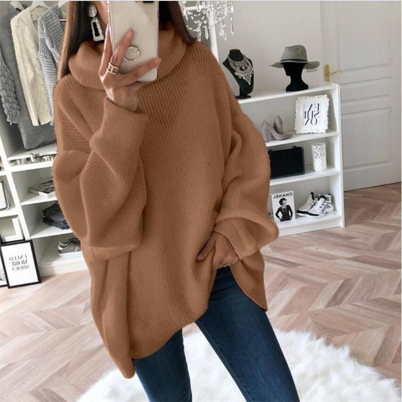 Fashion Winter Women's Casual Sweater Loose Solid Color High-neck Warm Top