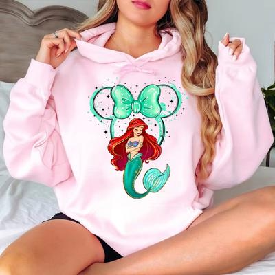 Худи женское с принтом головы Микки Мауса из мультфильма «Русалочка», повседневный осенне-зимний свитер, свободный топ, персонализированная женская одежда