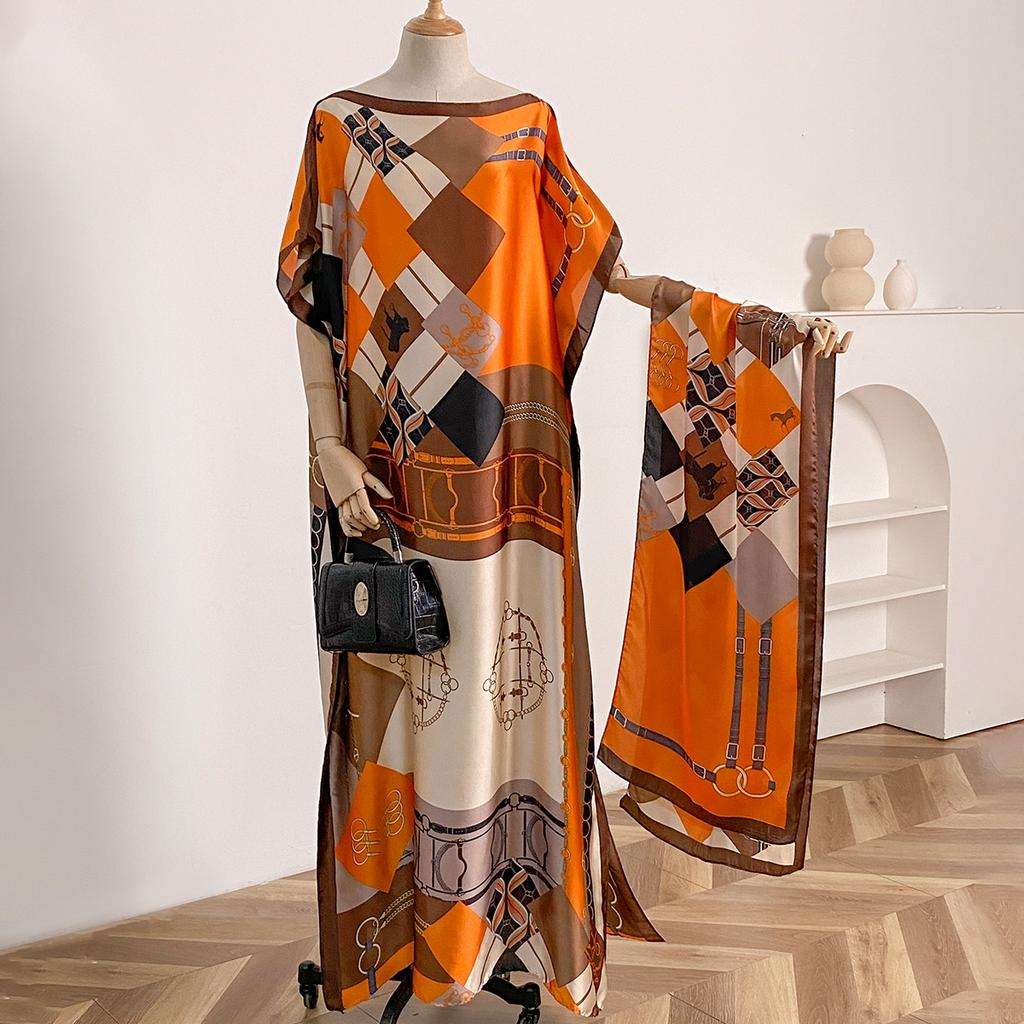 New Leopard Print Fashion Oversize African Women Clothing Dubai Dashiki Abaya Free Size Print Design With Scarf Loose Long Dress