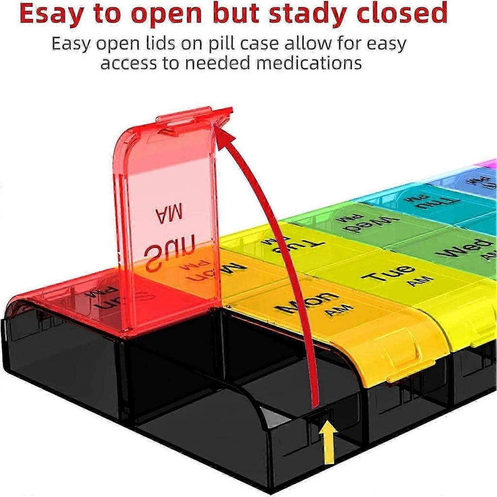 Extra Large Pill Organizer 2 Times a Day, Weekly XL AM PM Pill Case, 7 Day Pill Box Twice a Day(Rainbow)