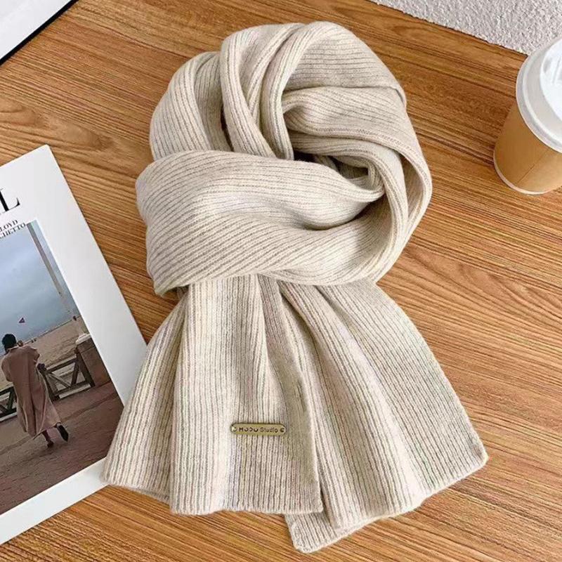 Winter Cashmere Imitation Scarf Women'S Woolen Knitwear Solid Color Bordeaux Chic Korean Thicker Warm