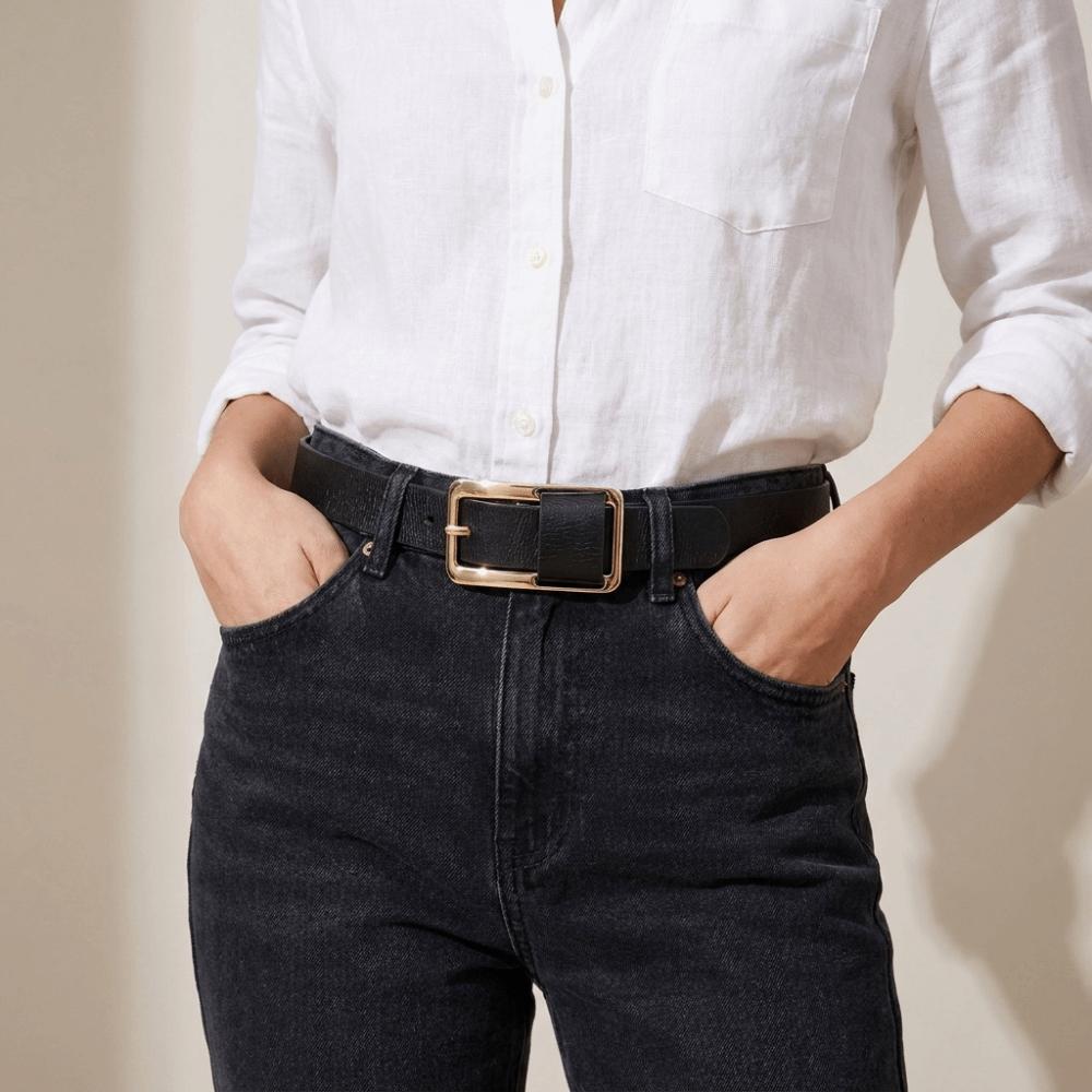Metal Buckle Thin Waist Belt Solid Color Women Waistband Elegant Genuine Leather Belt Jeans Decor