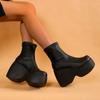 Ботильоны на танкетке, современные, весна/осень, женская обувь без застежек, высококачественные, с круглым носком, на очень высоком каблуке, женские ботинки с пошивом