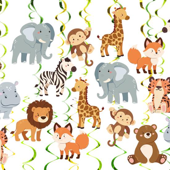 Мультяшные животные подвесные украшения яркие цветные фольгированные потолочные подвесные завитки потоки баннер для вечеринок декор для вечеринок