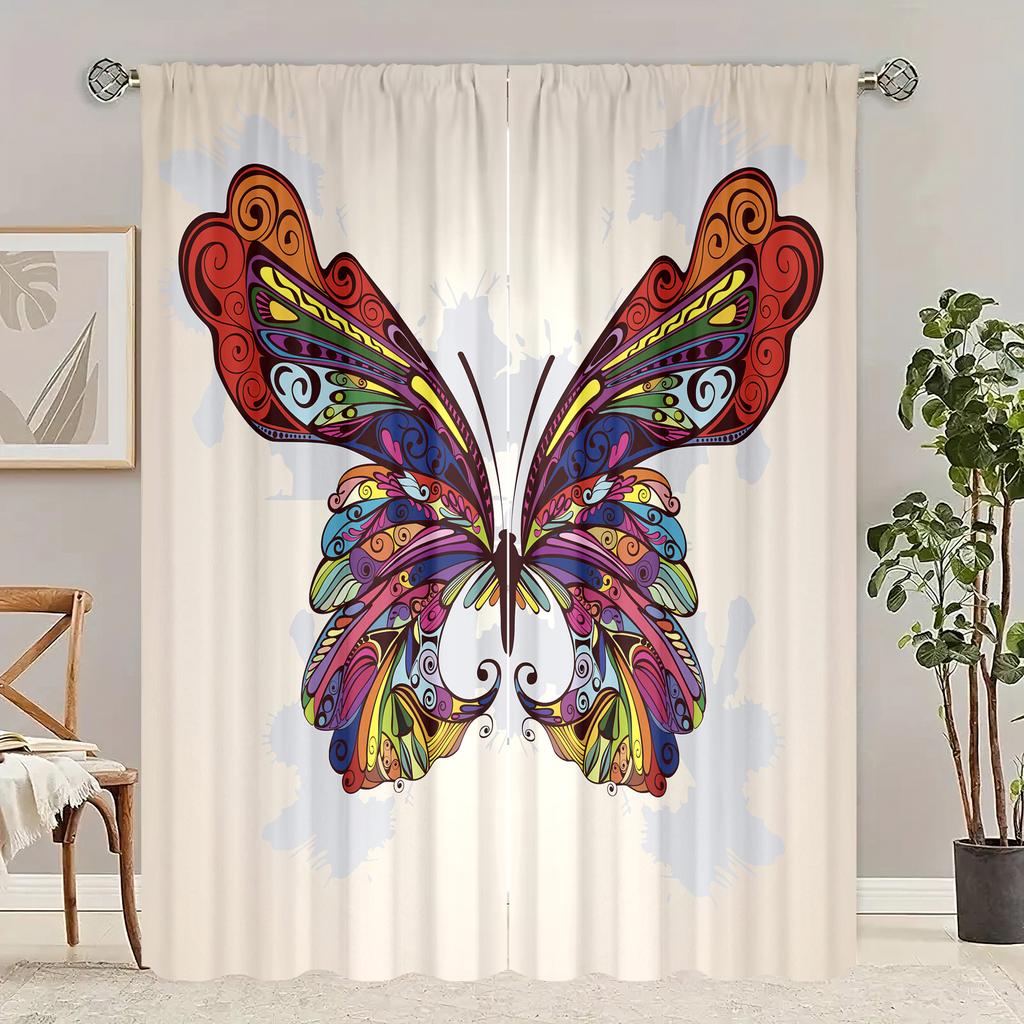 2 Pieces of Colorful Butterfly Printing Curtain - Polyester Material - Suitable for Bedroom Living Room Study Room Priva