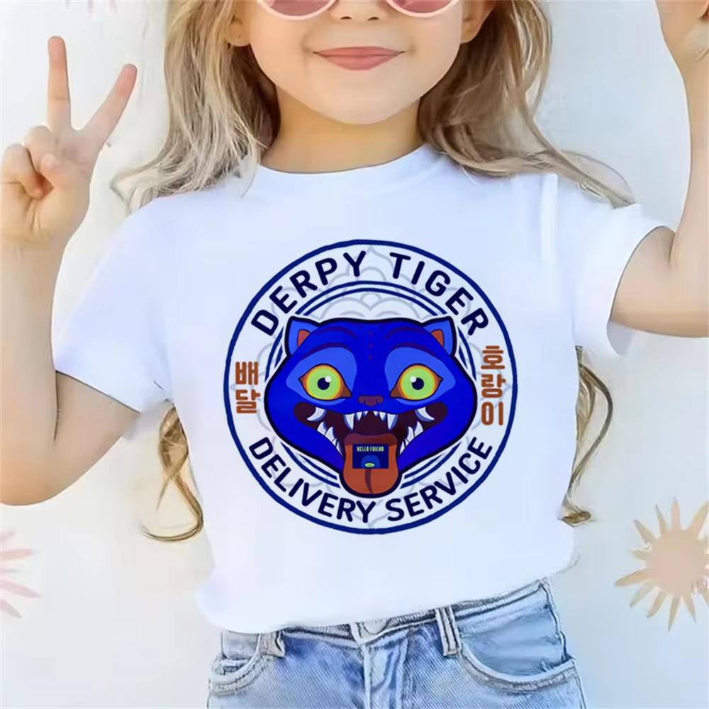 Boys' and Girls' Demon Hunter Girls Group Loose-Fit T-Shirt Summer Kids' Casual Round-Neck Short-Sleeve Top