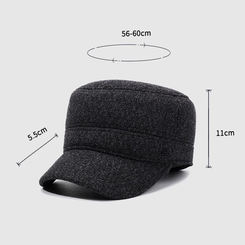 Men's Winter Flat Cap Velvet Thick Cap Woolen Cotton Cap Outdoor Warm Ear Protection Cap for Middle-Aged and Elderly