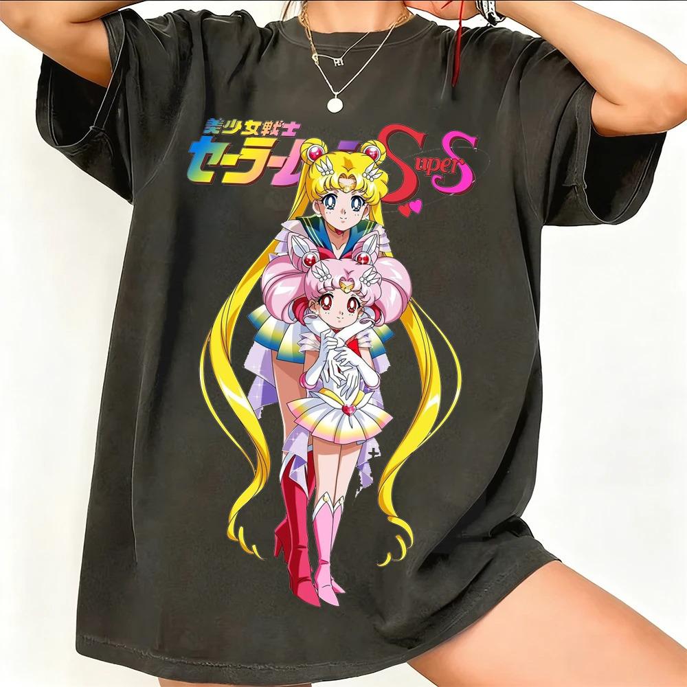 Sailor Moon Ретро 90-х Аниме Графическая Футболка Летняя Хлопковая Унисекс Женская Футболка Уличная Одежда Повседневный Тренд Короткий Рукав Пара Хип-Хоп Топ