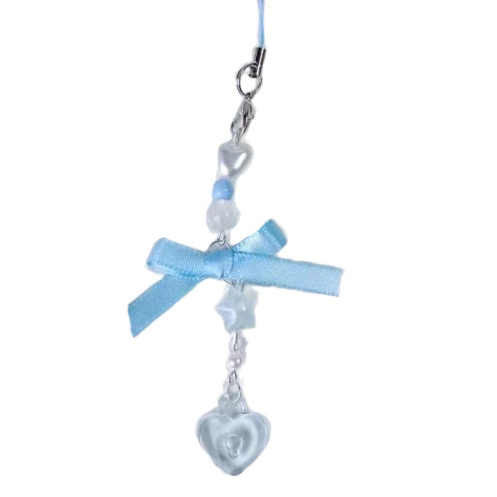 Handmade Bowknot Phone Chain Heart Pendant Keychain Rose Flower Charm Phone Lanyard Straps Acrylic Keyring Bag Ornament