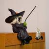 Halloween Fishing Witch Figurine Spooky Cartoon Home Office Desktop Holiday Statue Resin Sculpture Party Decoration