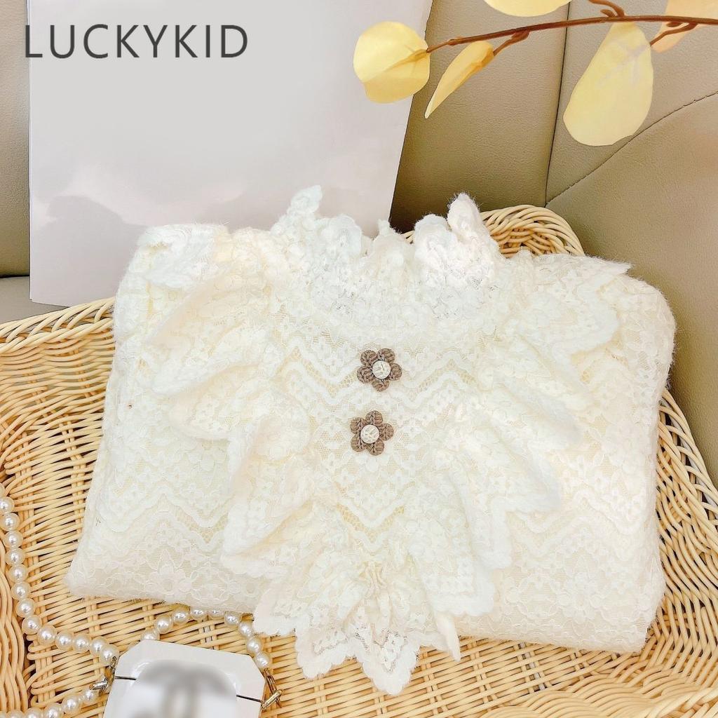 Утепленная рубашка для девочек-подростков, осенне-зимняя новая детская одежда, белый кружевной топ, теплый пуловер принцессы в Корейском стиле