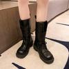 Модные ретро ботинки до середины голени в британском стиле женские весенне-летние новые на блочном каблуке с ремешком и пряжкой универсальные одинарные ботинки
