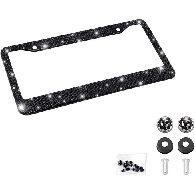 Блестящая рамка для номерного знака автомобиля, Ручная работа, Рамка для номерного знака из нержавеющей стали с кристаллами, Искрящаяся, Прочная, Универсальная посадка, Автомобильные аксессуары для девушек,