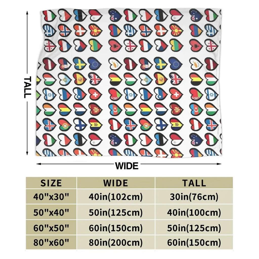 Eurovision Song Contest Flags Hearts Blanket Soft Warm Flannel Throw Blanket Bedspread for Bed Living Room Picnic Travel Home
