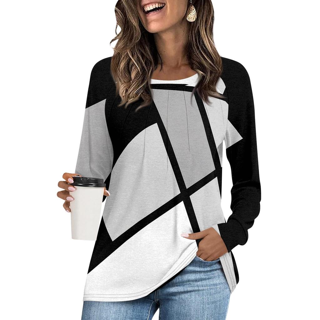 Женская футболка-туника, топы, повседневная блузка с длинным рукавом, свободная футболка, базовый топ с круглым вырезом