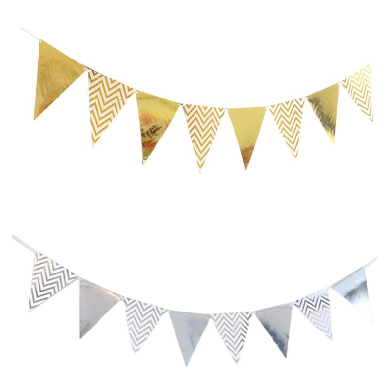Metallic Bunting Birthday Party Triangle Pennant Decoration Photography Props for Adult Teen Birthday Party Decoration