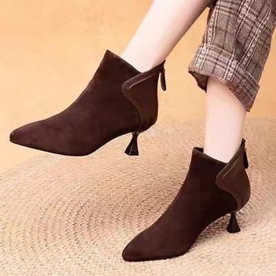 Заостренный носок женские зимние ботильоны замшевые туфли на среднем каблуке сексуальные зимние ботинки челси тренд готические лодочки платье zapatillas mujer
