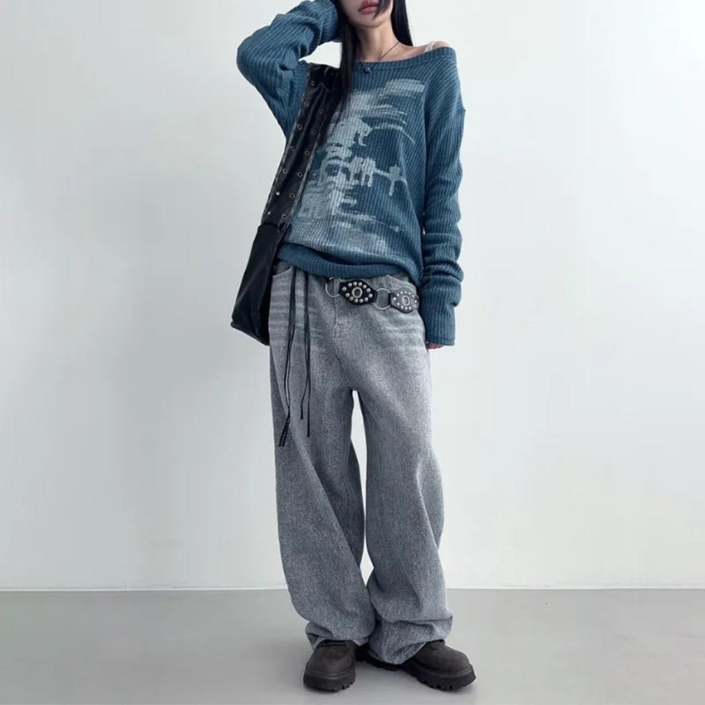 VAYLA Осень Харадзюку Женские футболки с принтом Винтажная уличная одежда Гранж Асимметричный воротник Топы Эстетика Y2k Свободные Повседневные Хип-хоп Винтажные топы