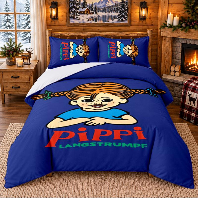 Pippi Longstocking Pattern Bedding 3Pcs Set Bed Sheet And Pillowcases For Indoor Bedroom