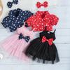 6M-3Y Children's Polka Dot Lapel Bubble Short-sleeved Jacket + Halter Bow Saree Girls Skirt Suit