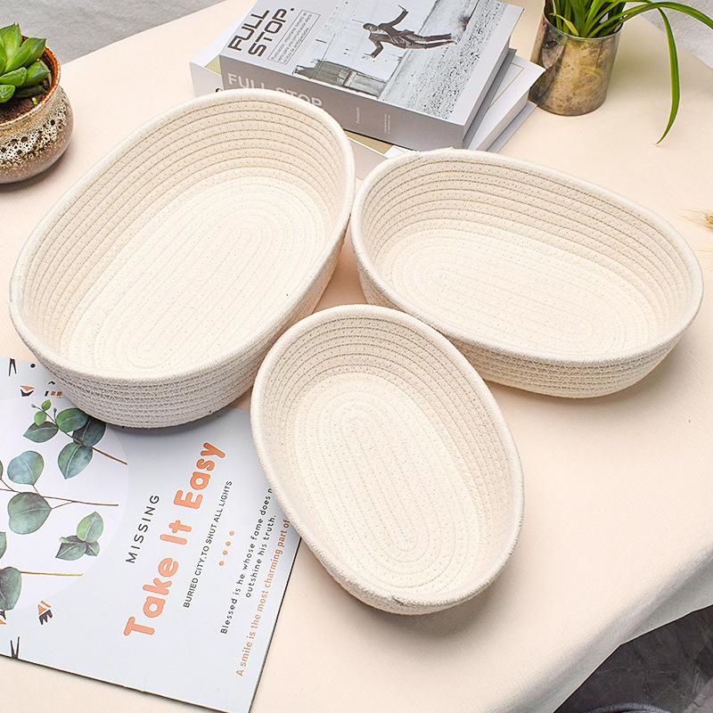 3 шт., корзина для хранения из хлопчатобумажной веревки, тканый скандинавский овальный органайзер, контейнеры, декоративные настольные ящики для хранения одежды, книг, полотенец, косметики